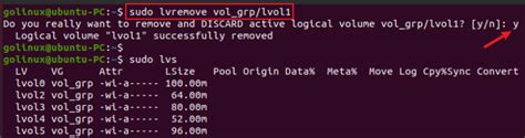 lvremove command in linux.